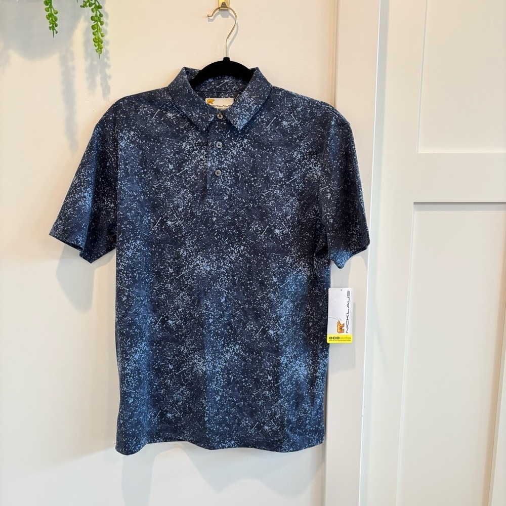 Jack Nicklaus NWT Palm Leaf Navy Blue Men's Golf Polo Size Small SPF 50